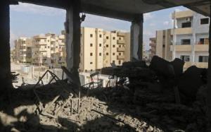 A view shows debris at a school for the deaf and mute, destroyed in what activists said were overnight U.S.-led air strikes against the Islamic State, in Raqqa