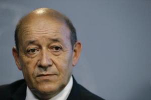 France"s Defence Minister Jean-Yves Le Drian attends a news conference in Paris