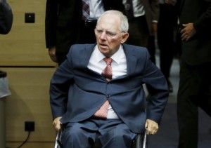 German Finance Minister Wolfgang Schaeuble arrives to attend a euro zone finance ministers meeting in Brussels, Belgium 