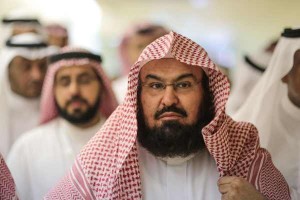 Sheikh Abdul Rahman Al Sudais, the imam of the Grand Mosque in Mecca, walks in a hallway at Al-Noor specialist hospital to visit victims